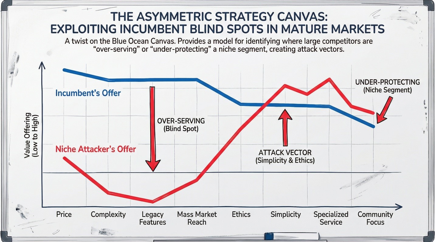 The Asymmetric Strategy Canvas: How to Turn Incumbent Weaknesses into Your Competitive Moat
